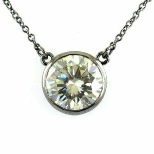 Diamond Solitaire Pendant Bezel Set Necklace 3 Cts